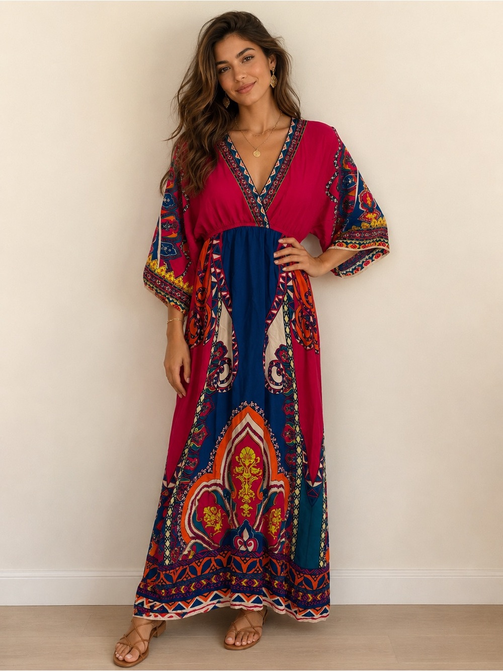 Flying Tomato Magenta and Blue Boho Maxi Dress